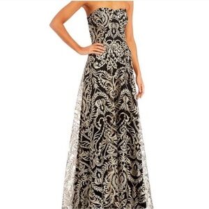 Windsor Black and Silver Strapless Prom Dress